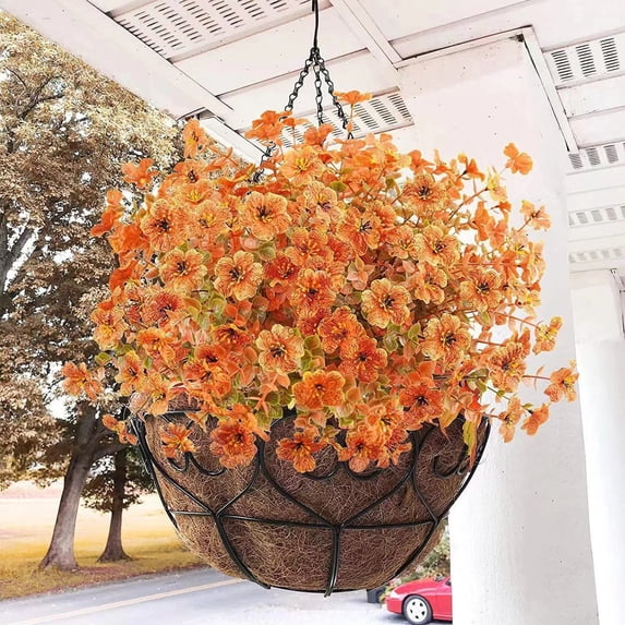 Artificial Fall Flowers Outdoors, 10 Bundles Autumn Faux Silk Flowers Fake Plants for Indoor Outside Yard Garden Porch Patio Autumn Thanksgiving Home Decor