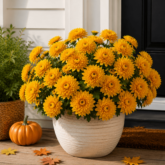 Artificial Fall Flowers for Outdoors with 6 Flower Heads, UV Resistant Fake Mums Chrysanthemum Bushes, Autumn Floral Arrangements for Outdoor Garden Porch Farmhouse Decor