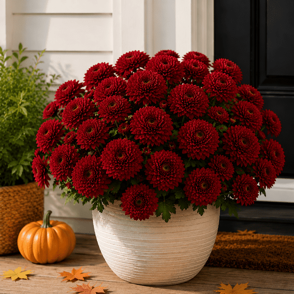 Artificial Fall Flowers for Outdoors with 6 Flower Heads, UV Resistant Fake Mums Chrysanthemum Bushes, Autumn Floral Arrangements for Outdoor Garden Porch Farmhouse Decor