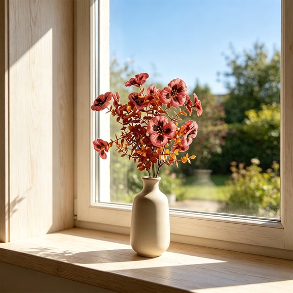 Artificial Fall Flowers, Pansies Violets Eucalyptus Stems for Vase, Thanksgiving Home Decor (A)