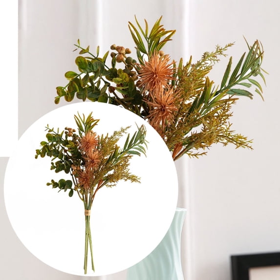 Artificial Fall Flowers Plant Bundle - Light Brown Plastic Autumn Weeds & Ferns for Indoor Table, Fireplace, or Outdoor Garden Decor