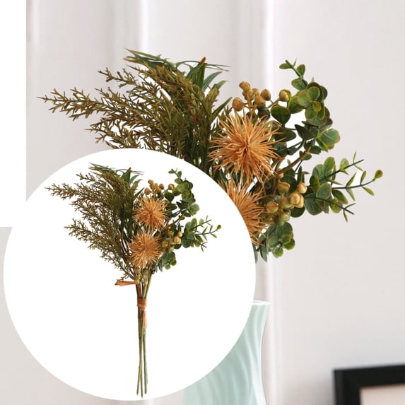 Artificial Fall Flowers Plant Bundle - Light Yellow Plastic Autumn Weeds & Ferns for Indoor Table, Fireplace, or Outdoor Garden Decor