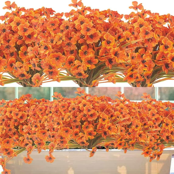 Artificial Fall Flowers for Outdoors, 20 Bundles Faux Plants No Fade Plastic Shrubs Autumn Decor Farmhouse Home Garden Thanksgiving (Fall Orange)