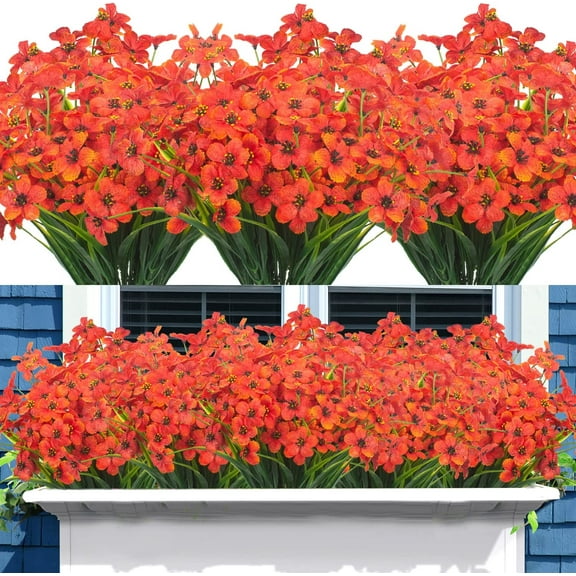 Artificial Fall Flowers for Outdoors, 20 Bundles Faux Plants No Fade Plastic Shrubs Autumn Decor Farmhouse Home Garden Thanksgiving (Fall Orange)