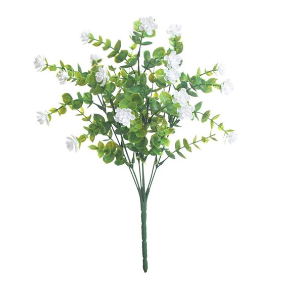 Artificial Fall Flowers for Outdoors 7 Flexible Stems Green Shrubs 35cm Length Outdoor Plants Artificial for Porch Decor