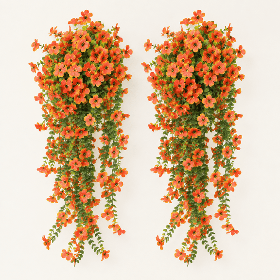 Artificial Fall Flowers for Outdoors, Fake Silk Mums, Orange, 2PCS