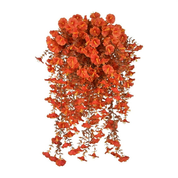 Artificial Fall Hanging Flowers Fake Plants Outdoor, Silk Morning Glory Faux Flowers with Eucalyptus Leaves, UV Resistant Realistic Hanging Plants for Home Garden Decor