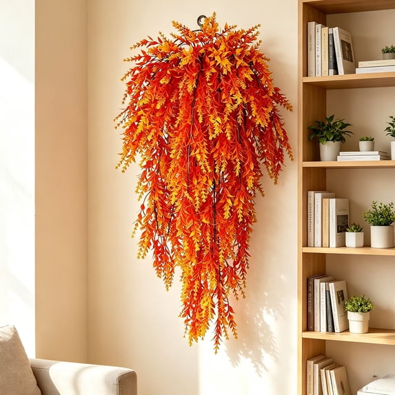Artificial Fall Lavender Hanging Plants, 30 Inch, 1 Pcs Fake Fall Baskets, UV Resistant Plastic Greenery for Outdoor Home Room Front Porch Wedding Party Thanksgiving Day Indoor Decor (Orange)