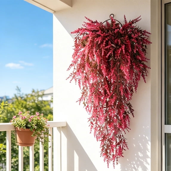 Artificial Fall Lavender Hanging Plants, 30 Inch, 1 Pcs Fake Fall Baskets, UV Resistant Plastic Greenery for Outdoor Home Room Front Porch Wedding Party Thanksgiving Day Indoor Decor (Red)
