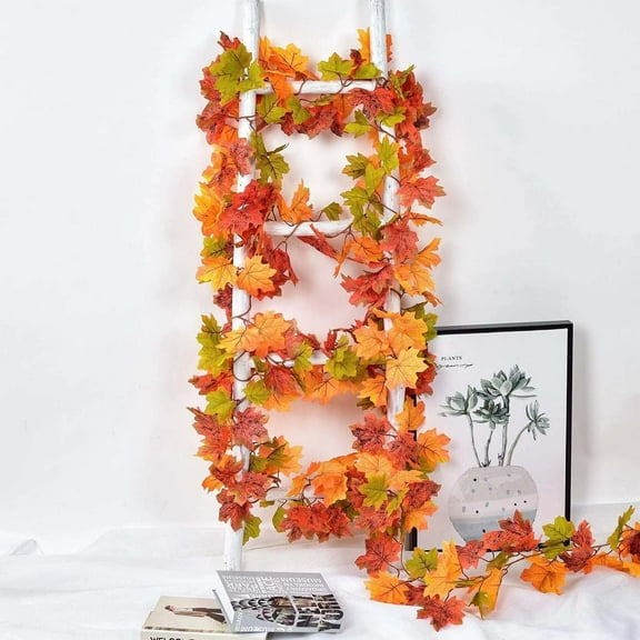 Artificial Fall Leaf Garland With Hooks, Maple Vine 9.84FT For Fireplace Mantle, Autumn Thanksgiving Harvest Garland For Indoor Home Decorations