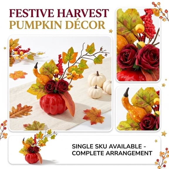 Artificial Fall Leaves, Ceramic Pumpkin Decor, Fall Table Centerpiece, Autumn Decorations for Home, Fake Fall Leaves, Red Decorations, 1 Pc, 6X5 In, Fall Festival Decorations