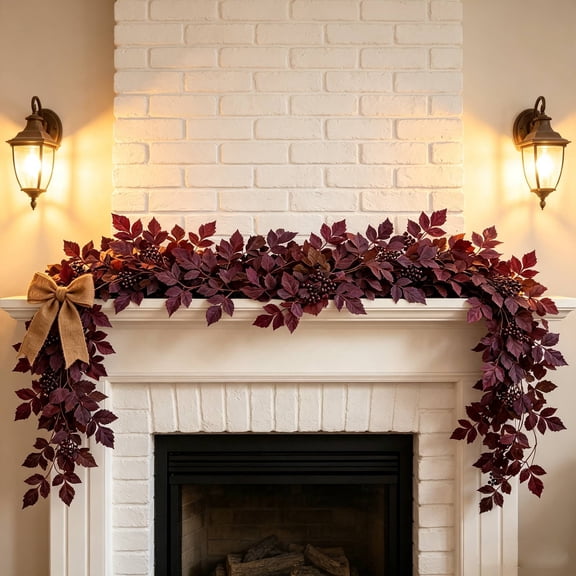 Artificial Fall Leaves Garland For Thanksgiving Decor 6Ft Autumn Vines Maple Leaf Garlands For Mantle Home Indoor Outdoor