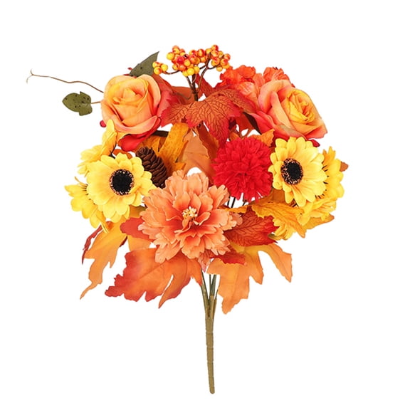 Artificial Fall Maple Flowers Bundles, Silk Sunflowers Bouquets with Fake Pumpkins, and Berries Arrangement, for Home Office Yard Indoor Outdoor Thanksgiving Harvest Halloween Display Decoration