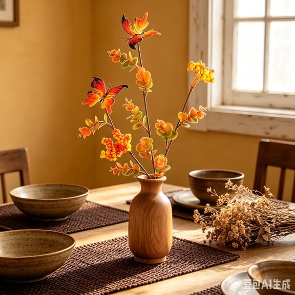 Artificial Fall Maple Leaf Butterfly Stems, Set of 2 Orange Autumn Foliage Picks, Thanksgiving Floral Arrangement for Vase, Table Centerpiece, Wreath, Garland, DIY Craft Fall Decor