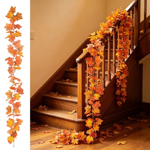 Artificial Fall Maple Leaf Garland 175cm, Faux Vine Hanging Foliage for Mantel Table and Front Door, Fade Resistant Reusable Autumn Decor for Thanksgiving and Holiday Home Decoration