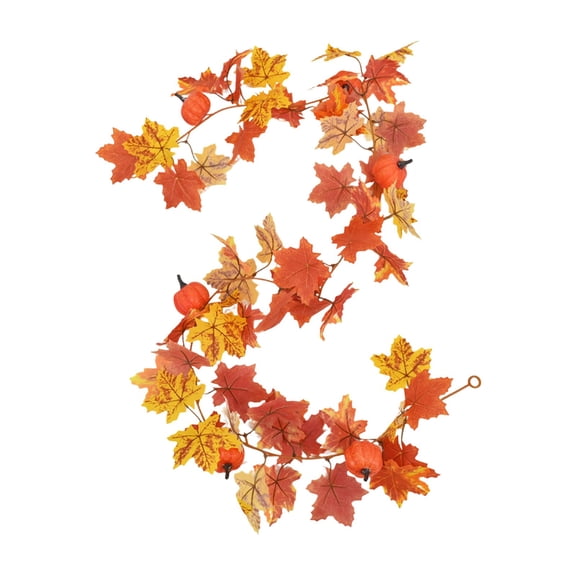Artificial Fall Maple Leaf Garland With Pumpkins Thanksgiving Table Decor For Mantle Fireplace Party 66.9 In 1 Pack