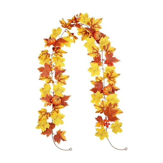 Artificial Fall Maple Leaf Garland with Mini Pumpkins and Berries ...
