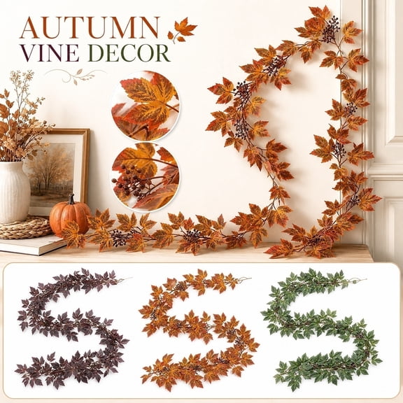 Artificial Fall Maple Leaf Greenery Garland, 71 Inch Faux Greenery Garland, Warm Orange Yellow Autumn Leaf Garland, Fall Harvest Greenery Decor, for Indoor Home Decorations,
