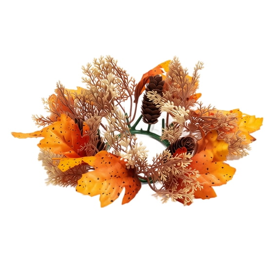 Artificial Fall Maple Leaf Pinecone Candle Wreath - Decorative Centerpiece for Home