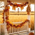thumbnail image 1 of Artificial Fall Maple Leaf Rattan Garland with Faux Pumpkins and Berries, 39-Inch Long Green Plastic Foliage for Outdoor Wall Hanging and Halloween Home Decor, 1 of 6