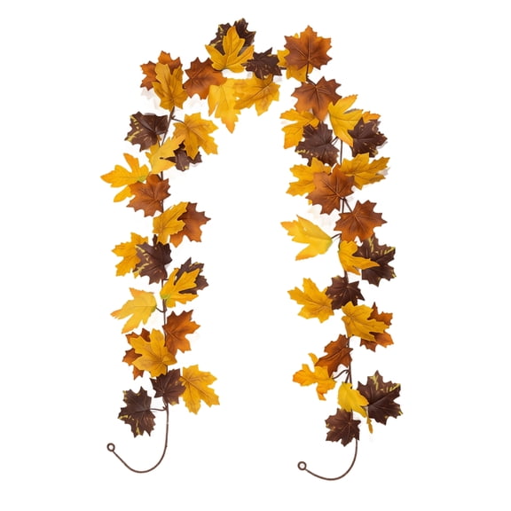 Artificial Fall Maple Leaf Vine Pumpkin Garland Autumn Hanging Decoration For Thanksgiving Halloween Home Wedding 1 Pack