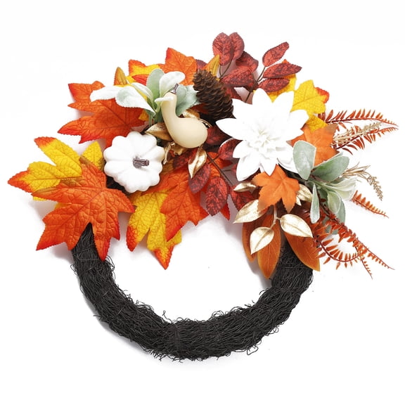 Artificial Fall Maple Leaf Wreath for Front Door and Home Decor, Autumn Thanksgiving Hollow Wall and Window Decoration, Boho Vintage Seasonal Wreath