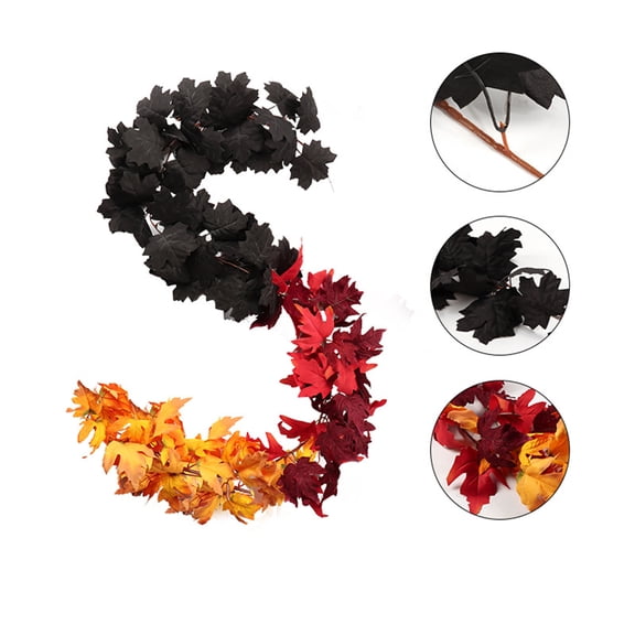Artificial Fall Maple Leaves Garland 5.2Ft Fake Pumpkin Pine Dahlia Autumn Vines Fall Leaf Garland with Lights for Thanksgiving Halloween Harvest Porch Mantle Fireplace Decoration