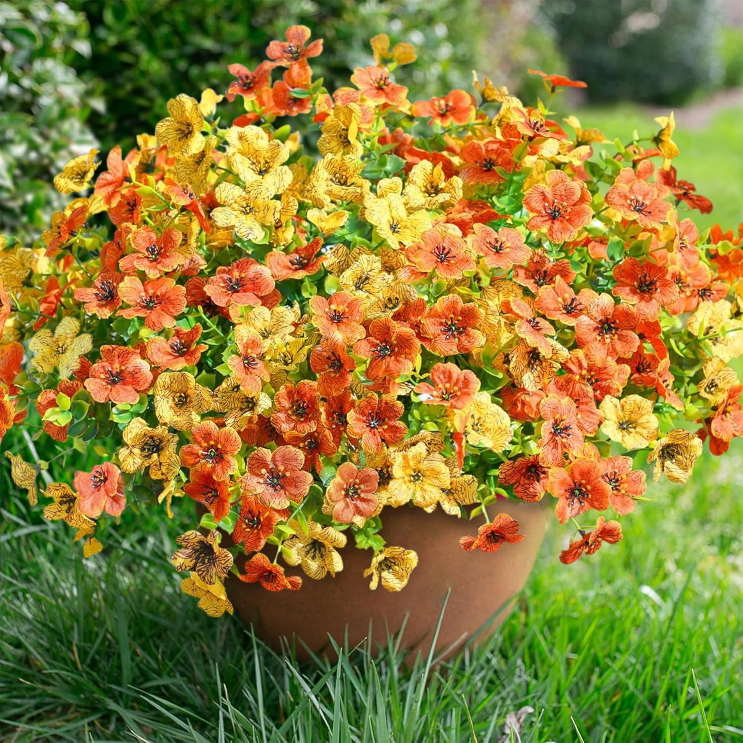Artificial Fall Mums for Outdoor Autumn Decoration, 12 Faux Silk Orange ...