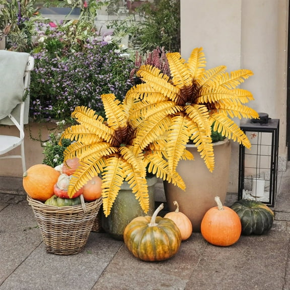 Artificial Fall Plants and Ferns for Outdoors, Artificial Grass Persian Fern Plant Wall Decorative Wall Hanging, Artificial Boston Fern Plants Bushes, for Autumn Garden Porch Decor, Non Fading