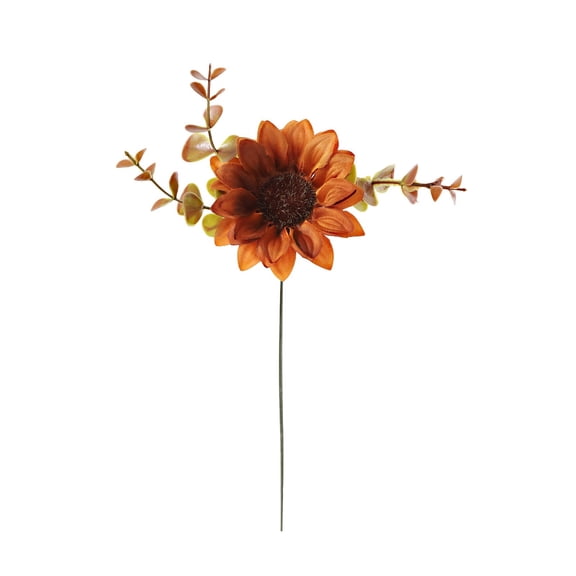 Artificial Fall Sunflower Stem, Burnt Rust Orange Silk Flower with Eucalyptus, 12.6 Inch Pick for Vase