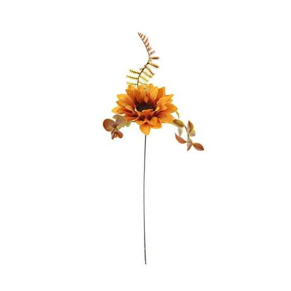 Artificial Fall Sunflower Stem, Orange Autumn Silk Flower Spray with Fern, 13 Inch Pick for Vase Arrangement