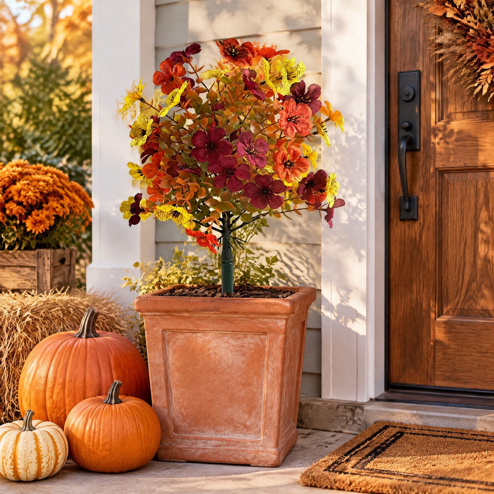 Artificial Fall Topiary Ball Flowers for Outdoors, Fake Plant UV ...