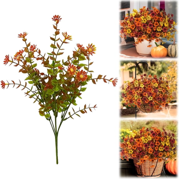 Artificial Fall Wild Daisy Bundle, Artificial Mums for Outdoors, Faux Mums for Outdoor Planters, Faux Autumn Floral Stems, Fake Fall Flowers for Thanksgiving Indoor & Porch Home Decor 1Pcs