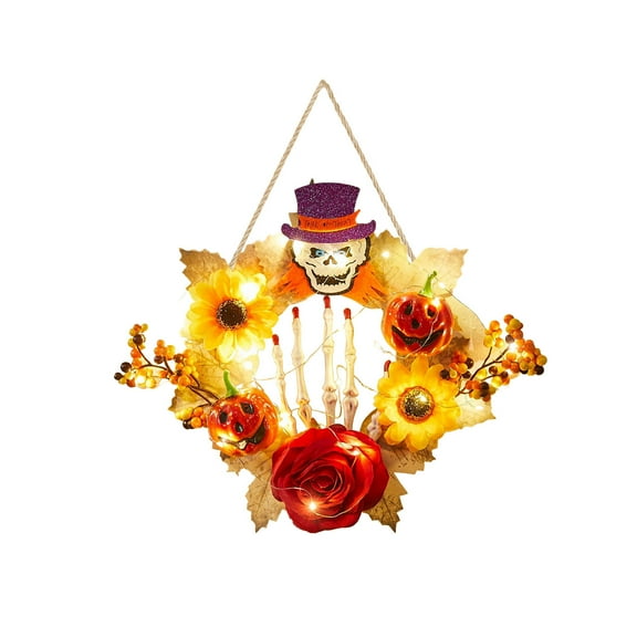 Artificial Fall Wreath 11.81inch Autumn Front Door Wreath with Fall Maple Pumpkin Leaves for Outside Indoor Wall Window Festival Thanksgiving Fall Harvest Autumn Decor