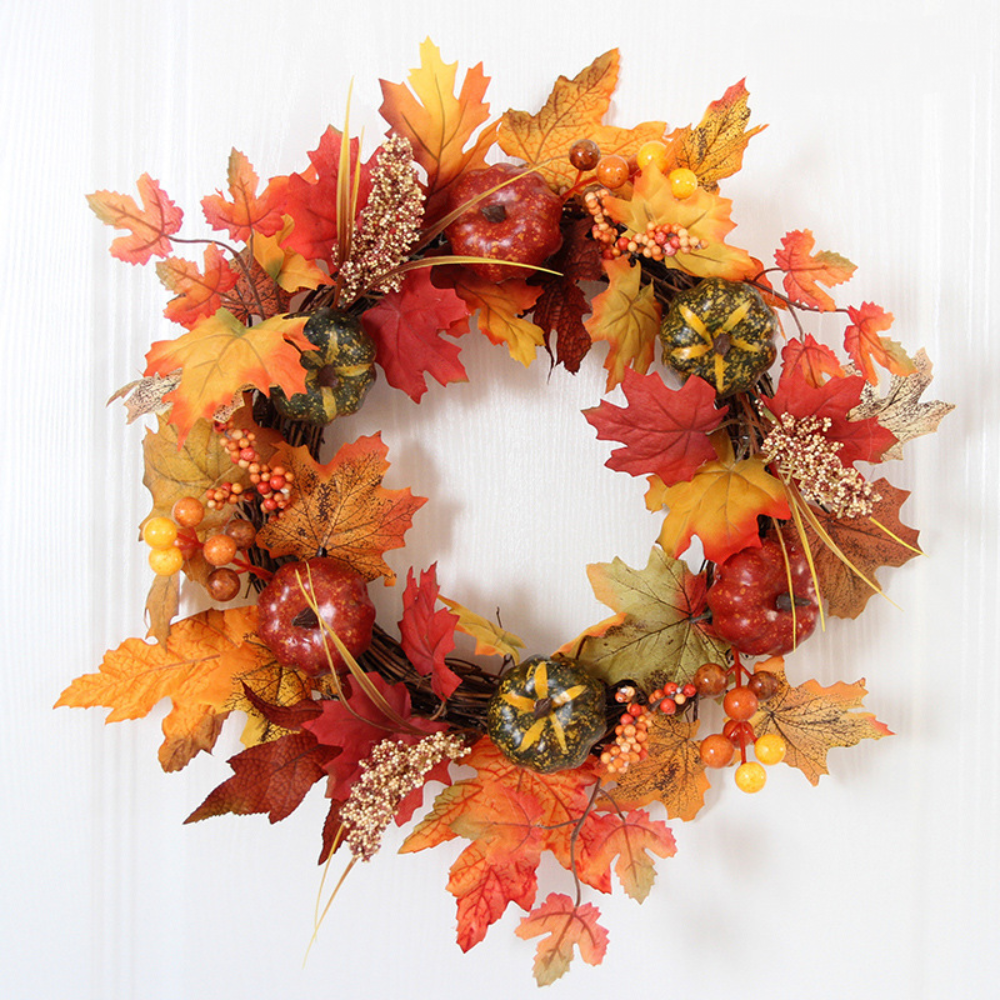 Artificial Fall Wreath 15.6 Inch Autumn Wreath for Front Door
