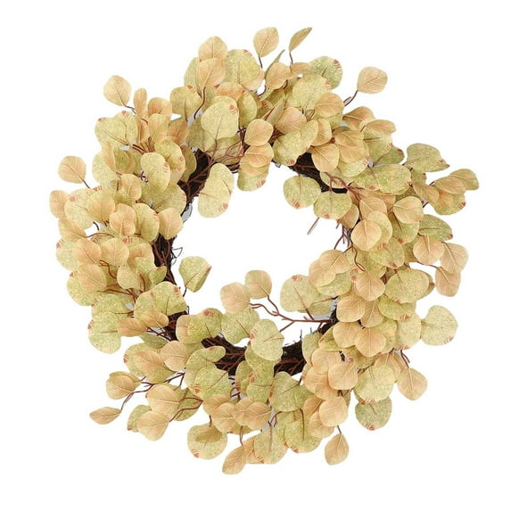 Artificial Fall Wreath for Front Door, 24inch Autumn Wreath with Eucalyptus Leaves, Mixed Leaves Wreath for Farmhouse Indoor Outdoor Window Wall Door Decor