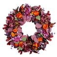 thumbnail image 1 of Artificial Fall Wreath With Orange Roses, Purple Hydrangeas, Leaves, 18-inch Front Door Decor, 1 of 5
