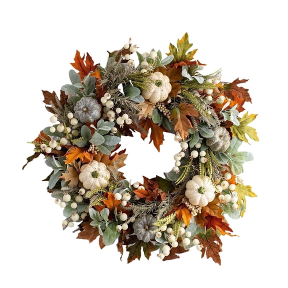 Artificial Fall Wreaths for Front Door Rustic Autumn Wreath with Pumpkin, Mixed Leaves Thanksgiving Wreath Fall Door Wreath for Halloween Thanksgiving Indoor Outdoor Decor