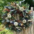 thumbnail image 1 of Artificial Fall Wreaths for Front Door Rustic Autumn Wreath with Pumpkin,Rose,Berry Branchesm,Mixed Leaves Thanksgiving Wreath Fall Door Wreath for Halloween Thanksgiving Indoor Outdoor Decor (B17.7), 1 of 5