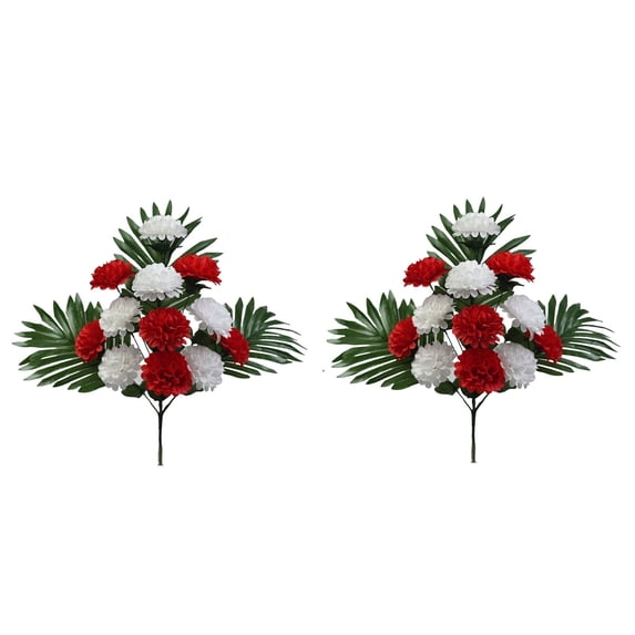 Artificial Fan Chrysanthemum Flowers, 2 Bundles Lifelike 12 Heads Silk Flowers for Cemetery Decor, Memorial Grave Arrangements, No Maintenance Tomb Decorations