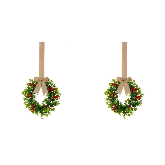 Artificial Farmhouse Wreath for Front Door,Kitchen Cabinet Wreath with Burlap Ribbon, Greenery Lavender Boxwood Wreath for Porch Wall Window Decor,Home Decoration for Farmhouse Style,Christmas Decor