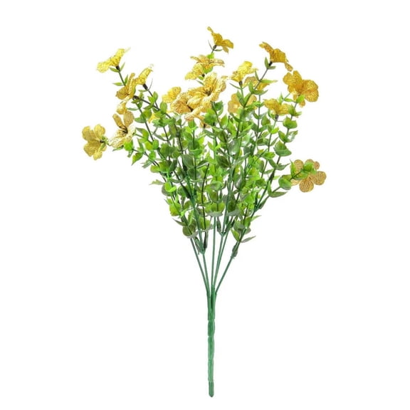Artificial Faux Flower Bouquet With Green Leaves Realistic Fake Floral Bundle For Home Garden Wedding Table Arrangement Decor (Yellow-14.5In)