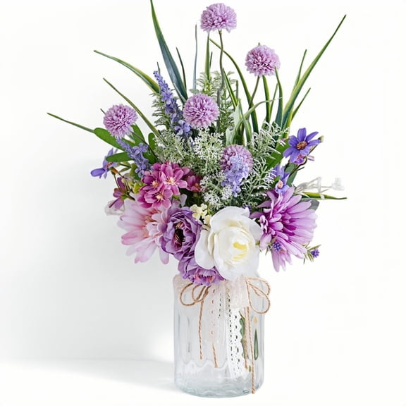 Artificial Faux Flowers in Vase-Fake Purple Transvaal Daisy and Dandelion Flowers with Vase for Spring Decor Arrangement Decor Home Coffee Table Decor Dining Room