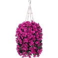 thumbnail image 1 of Artificial Faux Hanging Flowers Plants Basket for Outdoor Outside Porch Decoration, Fake Silk Realistic Purple Morning Glory UV Resistant for Spring Summer Indoor Patio Balcony Decor, 1 of 5