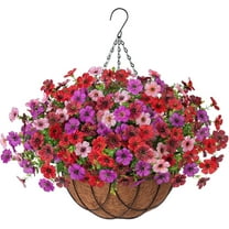 Artificial Faux Hanging Flowers Plants Basket for Outdoor Spring Decoration,Fake Silk Colorful Daisy in Planter UV Resistant Realistic for Outside Home Porch Patio Yard Balcony Decor