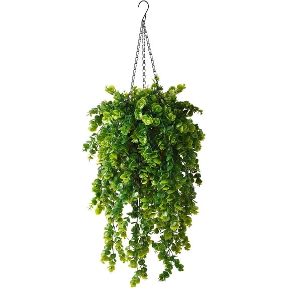 Artificial Faux Hanging Plants Basket for Spring Summer Outdoor Decoration, Fake Eucalyptus Plant UV Resistant Look Real for Outside Porch Home Patio Balcony Yard(Eucalyptus)