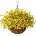 thumbnail image 1 of Artificial Faux Hanging Plants Flowers Basket Outdoor Indoor Patio Lawn Garden Spring Decor,Fake Silk Daisy in Basket with 12inch Coconut Lining Chain Palm Flowerpot(Yellow), 1 of 6