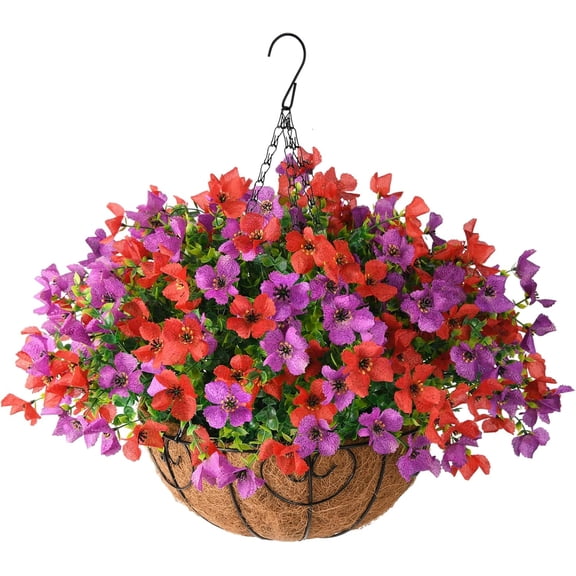 Artificial Faux Hanging Plants Flowers Basket for Spring Outdoor Decoration, Fake Silk Trefoil in Planter Realistic UV Resistant Look Real for Porch Home Patio Balcony Yard(Yellow)