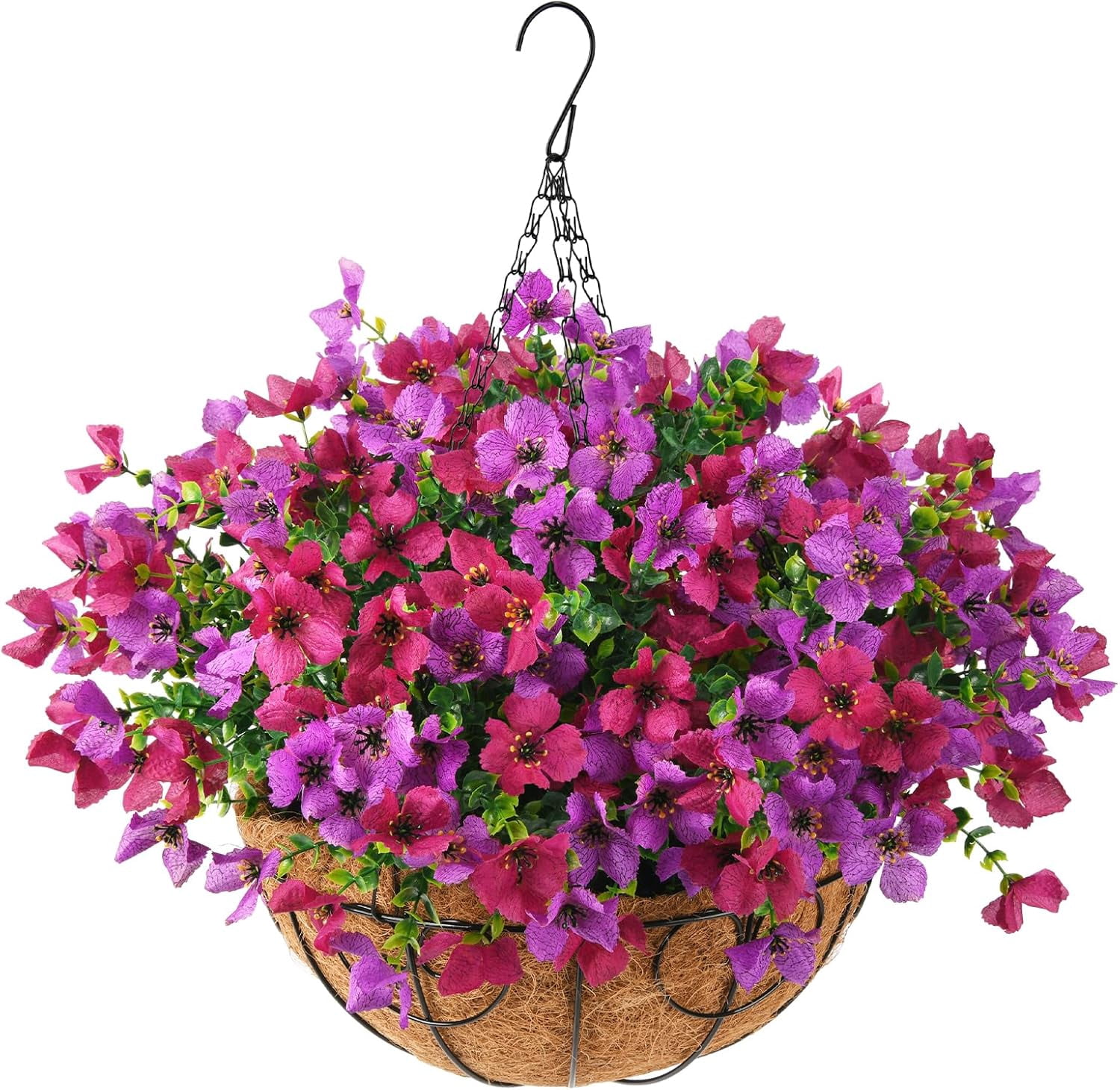 Artificial Faux Hanging Plants Flowers Basket for Spring Outdoor Decoration, Fake Silk Trefoil in Planter Realistic UV Resistant Look Real for Porch Home Patio Balcony Yard(Yellow)