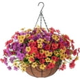 thumbnail image 1 of Artificial Faux Hanging Plants Flowers Basket for Spring Outdoor Porch Decoration, Fake Silk Colorful Daisy Eucalyptus in Planter UV Resistant Look Real for Home Patio Balcony Yard, 1 of 5